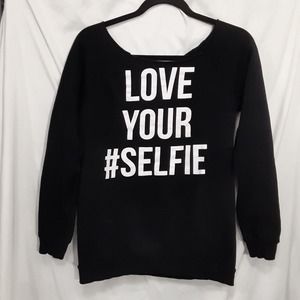 Love Your Selfie Black Long Sleeve Sweatshirt by Electric Pink Womens Size Small